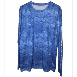 Guy Harvey Men's Fish Camo UPF30 Long Sleeve Fishing Shirt Size M